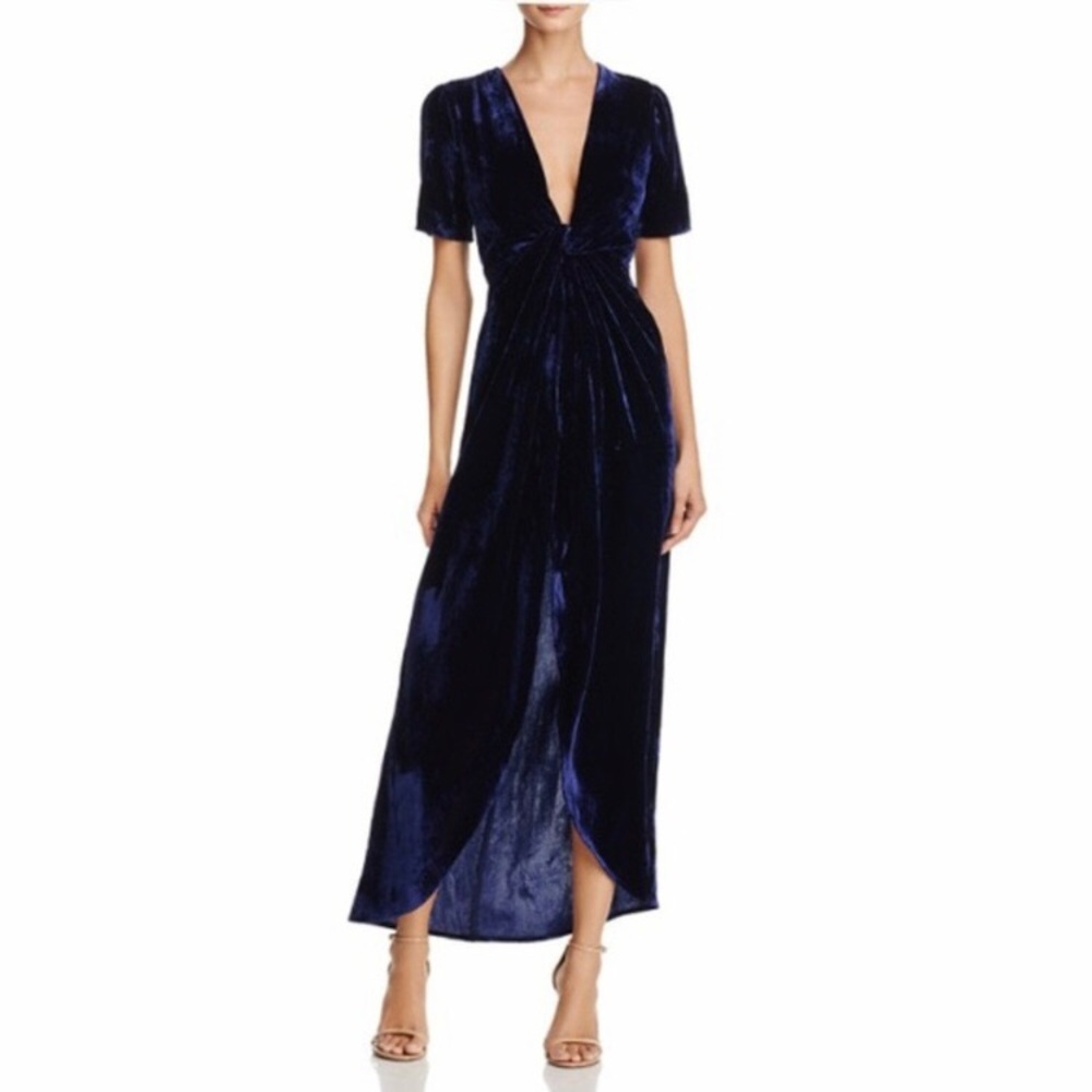 velvet dress J.O.A deep v twist crushed velvet stretch dress with slit s…